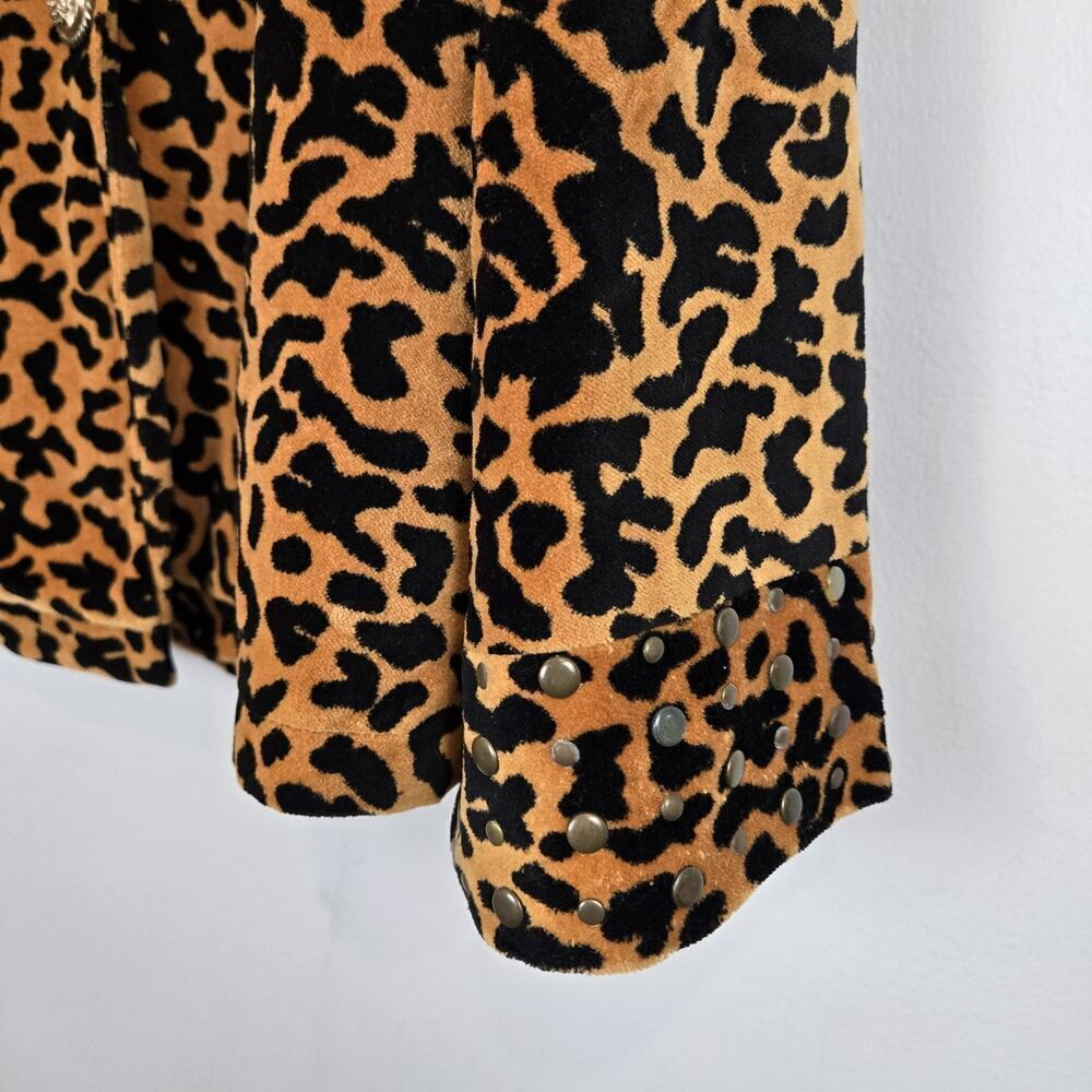 Velvet Cropped Jacket Leopard Print 3-Button Monroe & Main LARGE Orange Black - Picture 3 of 10